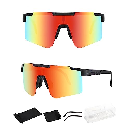 HNLMZ Fahrradbrille Polarisierte Sonnenbrille,Polarisierte UV400 Schutzbrille Radsportbrille,Trendige Fahrradbrille für Outdooraktivitäten Wie Radfahren Laufen Klettern Angeln Golf Skifahren(Orange) von HNLMZ