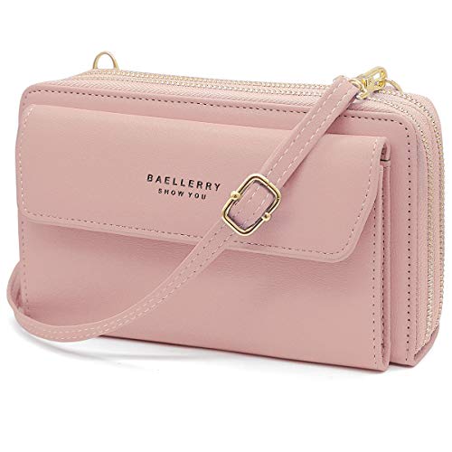 HNOOM Handy Umhängetasche Damen Handytasche zum Umhängen Handy Schultertasche Brieftasche Klein Crossbody Tasche Handy Geldbeutel Handytasche Geldbörse mit Kartenfächer, Schultergurt (Rosa) von HNOOM