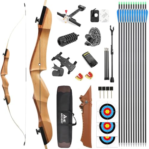 Bogenschießen Recurve Bogen Set für Anfänger Erwachsene 66" 68" 70" Holzbogen Jugend Bogen Set 14-40lbs Takedown Langbogen Jagd Bogen für Rechtshand Sportbogen (68"-20lbs, Bogenset 2-Weiß gliedmaßen) von HNZMDY