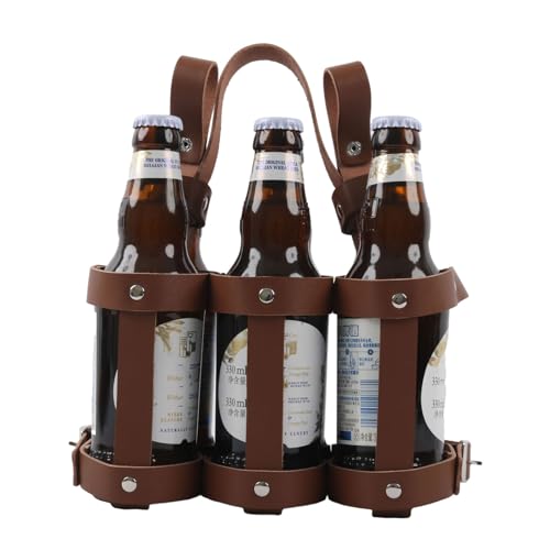 Faltbare Flaschentragetasche für 6 Flaschen, Leder-Bierflasche, tragbarer Bierhalter für Outdoor-Fahrradfahren, faltbare Flaschentragetasche, Fahrradflaschenhalter, braun von HNsdsvcd