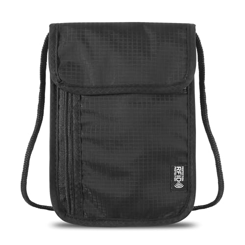 HO-SFSM Brustbeutel mit RFID Schutz, Reisegeldbeutel, Passport Tasche für Reisen für Passport, Kreditkarten, Münzen und Reise Zubehör (Schwarz) von HO-SFSM
