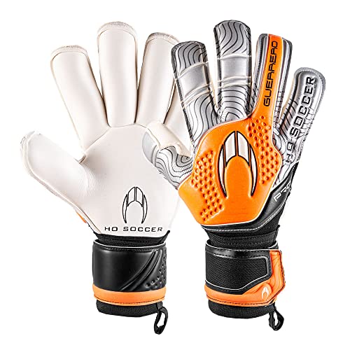 HO Soccer Guerrero Pro Roll Finger Metall Orange Torwarthandschuhe, Unisex, Erwachsene, Orange/Silber, 8 Stück von HO Soccer