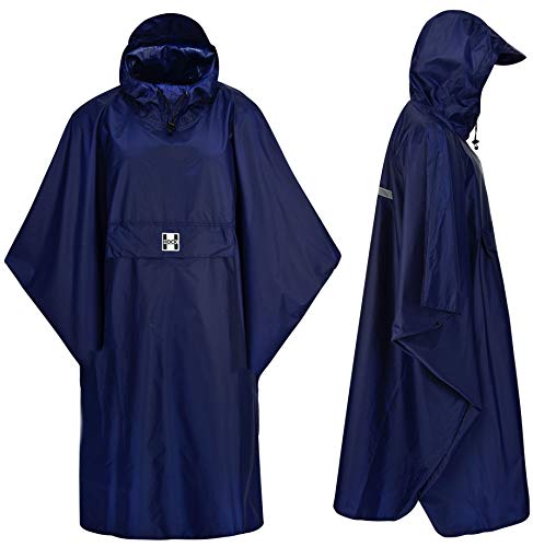 HOCK Regenponcho Extra Lang mit Kapuze – 100% Wasserdicht – Leichter Regenmantel Wandern für Damen & Herren (blau, L/XL) von HOCK