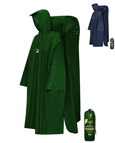 HOCK Regenponcho Wandern 'Kraxen AS' mit Regenschutz für großen Rucksack Regencape Atmungsaktiv mit Sturmhalteband Langer Wanderponcho mit verstellbarer Vorderlänge - Grün - L von HOCK