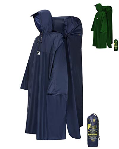 HOCK Regenponcho Wandern 'Kraxen AS' mit Regenschutz für großen Rucksack Regencape Atmungsaktiv mit Sturmhalteband für Wanderprofis Wanderponcho mit verstellbarer Vorderlänge - Blau - XL von HOCK