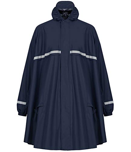 HOCK Regenponcho mit Reissverschluss und Ärmeln - Fahrradponcho wasserdicht & atmungsaktiv - mit Kapuze und Reflektoren - Herren Damen Regenschutz - Hochwertige Regenbekleidung (blau, XL) von HOCK