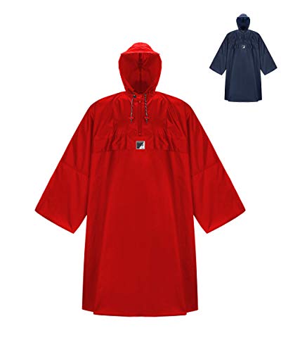 HOCK Wander Regenponcho 'Wetter AS Klima' mit Langen Ärmeln - Der Atmungsaktive Outdoor Poncho für Damen und Herren - Regencape mit weitem Schnitt für's Wandern mit Rucksack - Rot S von HOCK