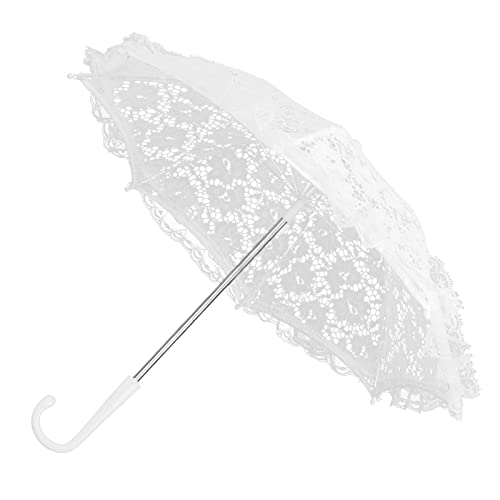HOHXFYP Spitzenschirm, Bastelblumen Seidensonnenschirm, Stickerei, Kleine Vintage Regenschirme für Teeparty, Mini Dekorativer Regenschirm für Partys, Hochzeiten(18in-Weiß) von HOHXFYP