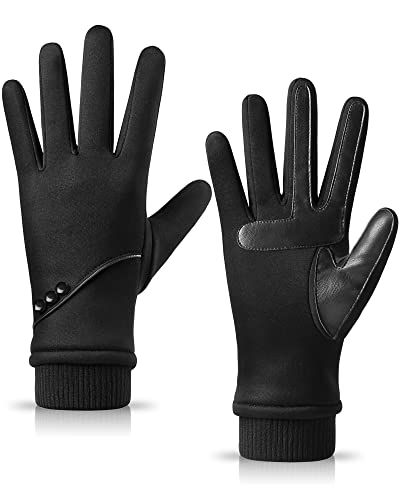 HOLDINA Winterhandschuhe für Damen mit Touchscreen-Fingern, Handschuhe für Damen, wasserabweisend mit rutschfestem Leder, warme Handschuhe für Damen, Fleece-gefüttert zum Autofahren, Wandern,S von HOLDINA