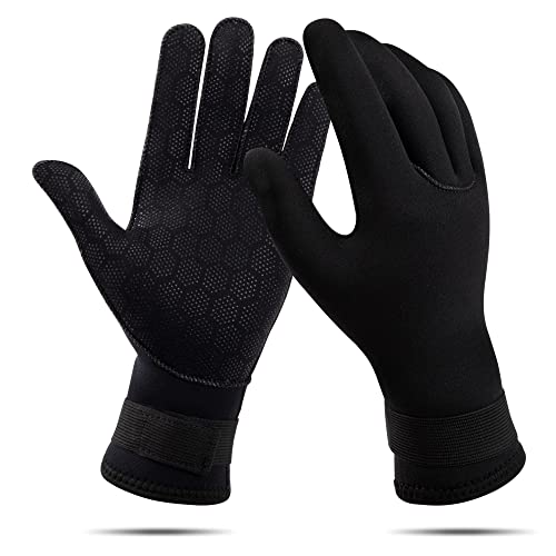 HOLEMZ Tauchhandschuhe 3mm Neoprenanzug Handschuhe Schwarz Elastischem Verstellbarem Handgelenk Zweilagige Rutschfesten Flexibel für Wassersport Surfen Schnorcheln Schwimmen Männer Frauen von HOLEMZ