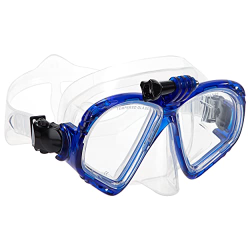 Taucherbrille Tauchmaske mit Antibeschlag Nase Kamera Halterung Erwachsene Silikonband Verstellbares Unisex Blau für Mädchen Jungen Frauen Männer Schnorchel Trocken Anti-Leck von HOLEMZ