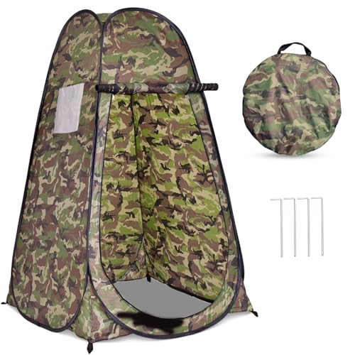 HOMASIS Pop up Duschzelt mit Tragetasche, tragbares Umkleidezelt Camping, Toilettenzelt mit Fenster & Aufbewahrungstasche, Duschkabine für Outdoor, 120 x 120 x 190 cm (Flecktarn) von HOMASIS