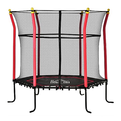 HOMCOM Ø160 cm Kindertrampolin Gartentrampolin mit Sicherheitsnetz Randabdeckung Gummiseil gepolstert Fitness-Trampolin Mini-Trampoline mit Netz für 3-10 Jahre Stahl Rot von HOMCOM