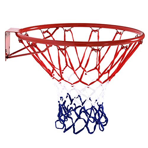 HOMCOM Basketballkorb mit Netz, Basketballnetz, Stahlrohr+Nylon, Rot + Blau + Weiß, ø46 cm von HOMCOM
