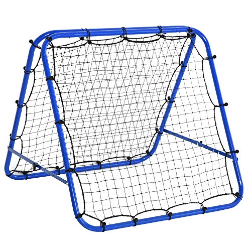 HOMCOM Fußball Rebounder Kickback Tor Rückprallwand Netz beidseitiger Rückprall Verstellbar in 5 Stufen Stahl Blau 100 x 95 x 90 cm von HOMCOM