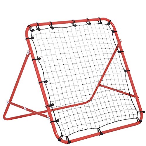 HOMCOM Fußball Rebounder Kickback Tor Rückprallwand Netz für Baseball Fußball Fußballtor für Training Verstellbarer Winkel Metallrohr PE Gewebe 96 x 80 x 96 cm Rot+Schwarz von HOMCOM