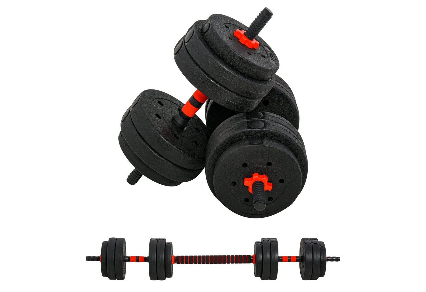HOMCOM Hantel-Set professionell Dumbbell Krafttraining und Gewichtheben für Fitness, (Set, verstellbare Kurzhantel & Langhantel), 2 in 1 Hanteln Set 25 kg von HOMCOM