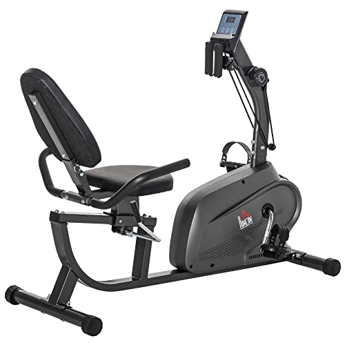 HOMCOM Heimtrainer Liegerad halb liegend magnetisch LCD Bildschirm Multifunktion Sattel verstellbar 2 Bänder Widerstand Stahl schwarz von HOMCOM