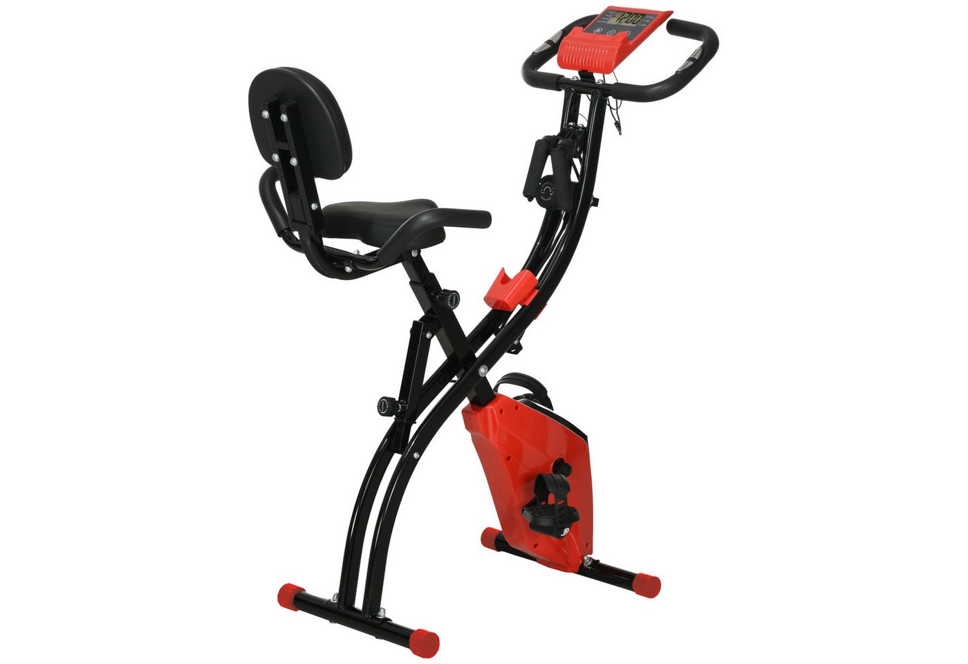 HOMCOM Heimtrainer X-Bike 2-in-1 klappbarer Hometrainer (Magnetwiderstand, 1-tlg., Fahrradtrainer), für Wohnzimmer, Rot+Schwarz von HOMCOM