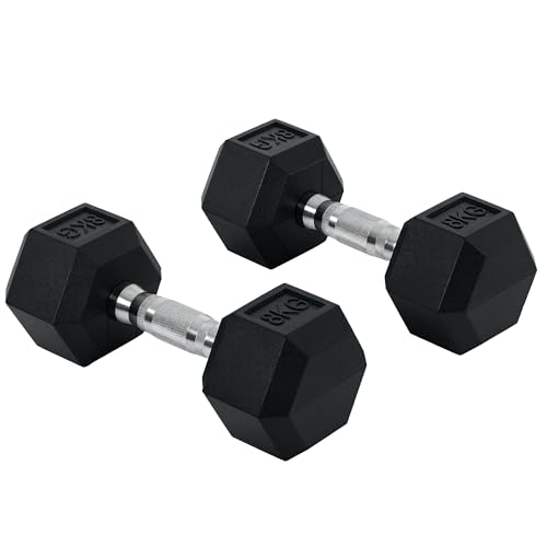 HOMCOM Hexagon Kurzhanteln 2er Set Gusseisen Hanteln Griff gerändelt Hantel Set Kurzhantelset Gewichte Metall Gummi schwarz 2 x 8 KG von HOMCOM