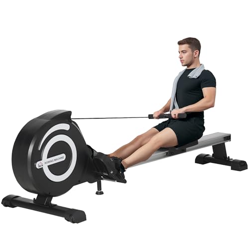 HOMCOM Rudergerät für Zuhause, Klappbar Rudermaschine mit 8 Stufen Magnetbremssystem, LCD-Anzeige, für Ganzkörpertraining, Alu, Schwarz von HOMCOM