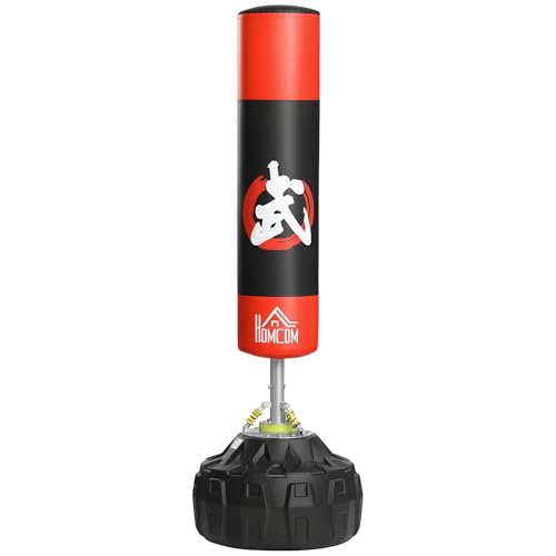 HOMCOM Standboxsack Erwachsene Freistehender Boxtrainingsgerät Boxpartner Boxassistent Training mit Saugfuß Schwarz+Rot 60x60x180 cm von HOMCOM
