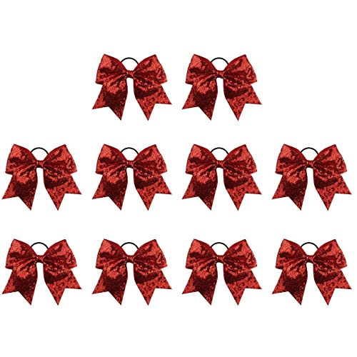 HOMU 10 Stück Mädchen Elastische Haare Krawatten glänzende Pailletten Cheer Haare Schleifen Pferdeschwanzhalter Haarband für Cheerleader Outfit Uniform von HOMU