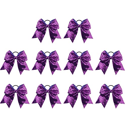 HOMU 10 Stück Mädchen Elastische Haare Krawatten glänzende Pailletten Cheer Schleifen Pferdeschwanzhalter Haarband für Cheerleader Outfit Uniform von HOMU