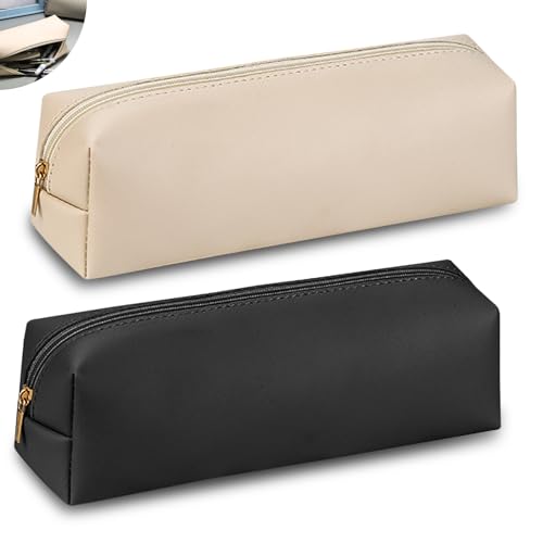 HOMURY 2 Stück PU Mäppchen: Tragbare Schreibwaren Tasche, Große Kapazität, Kosmetik Organizer Tasche, Federmäppchen zum Schulanfang Geschenk, Schlamppermäppchen für Studente(Schwarz+Beige von HOMURY