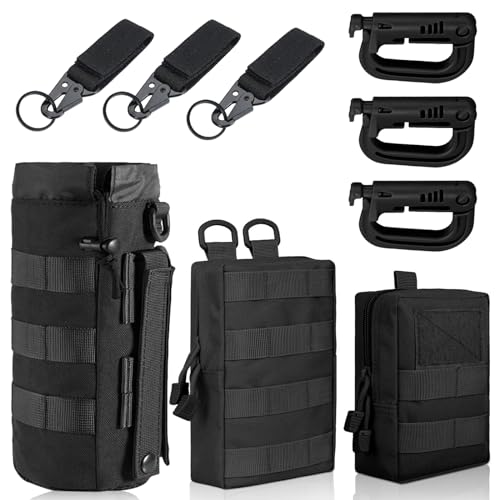 HOMURY 3 Pack Molle Tasche: Kompakte Tactical Taktische Hüfttaschen, EDC Utility Bauchtasche mit 3 Haken und Schlüsselanhänger für Outdoor Wandern Jagdcamping Training (Schwarz) von HOMURY