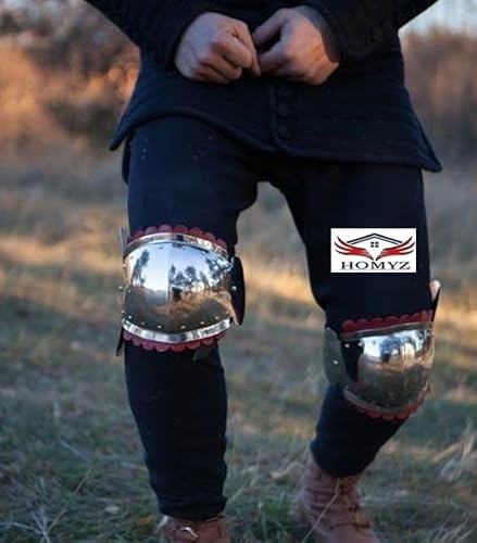 HOMYZ Handgefertigter mittelalterlicher Stahl-Kniepanzer, Silber-Finish, Beinschutz, historische Nachstellung, Krieger, Kampfschutz von HOMYZ