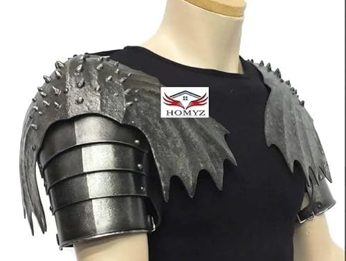 HOMYZ Mittelalterliche Schulterpanzer aus Stahl, LARP, Schwarz, Antik-Optik, Schulterschutz, 1 Paar von HOMYZ