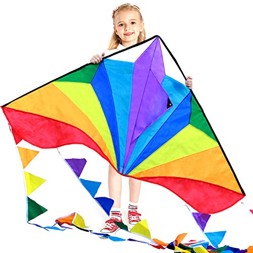 HONBO Kinder Drachen Große Delta Kites für Kinder und Erwachsene für Beach Trip Outdoor Games,Perfekt für Anfänger,String Line Inklusive Spielzeuge einfach zu fliegen Kites mit farbigen Farben Tail von HONBO