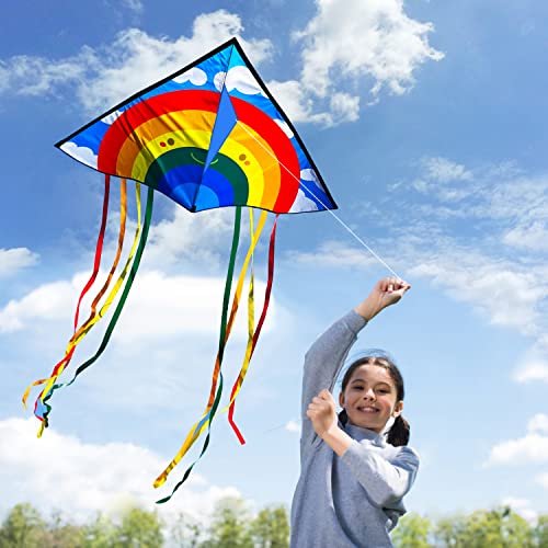 Rainbow Delta Kites Adults-Beginner Kite for Kids Easy Flyer - Kit Line and Swivel Included- Good for Outdoor Games and Summer The Beach Toys for Kids von HONBO