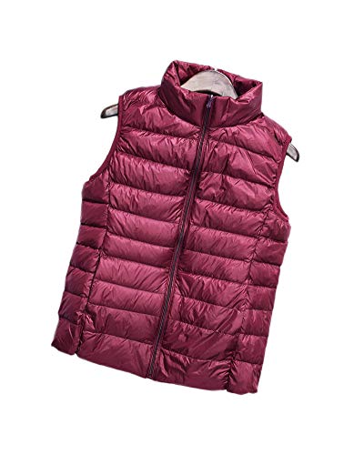 Damen Weste mit Stehkragen,Verstaubare Leichte Puffer Weste Jacke Bodywarmer Steppweste Gesteppt Daunenweste Outdoor Winterweste Gilet Jacke,Ärmellose Kurze Daunenjacke Mikro-Daunen-Weste Weinrot M von HONGBI