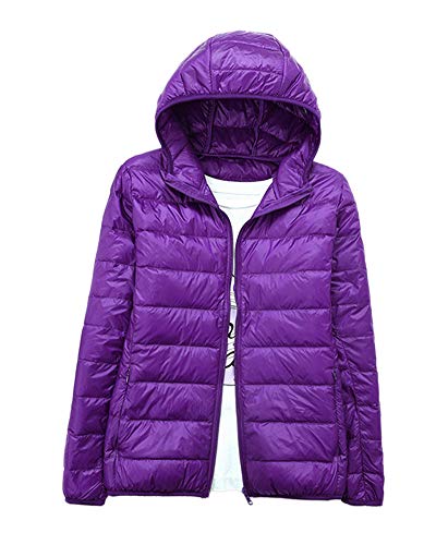 HONGBI Damen Down Hoody,Kurze Leichte Daunenjacke mit Kapuzen,Steppjacke Gesteppt Leichter Daunenmantel Winter Modische Übergangsjacke Daunen Winterjacke Warme Winddicht Softdaunenjacke Jacke Lila XL von HONGBI