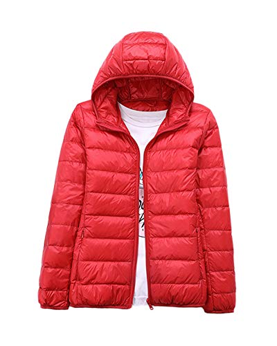 HONGBI Damen Down Hoody,Kurze Leichte Daunenjacke mit Kapuzen,Steppjacke Gesteppt Leichter Daunenmantel Winter Modische Übergangsjacke Daunen Winterjacke Warme Winddicht Softdaunenjacke Jacke Rot 6XL von HONGBI