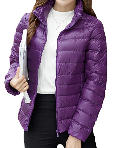 HONGBI Damen Ultraleichte Daunenjacke Stehkragen Kurze Übergangsjacke Steppjacke Warme Daunen Winterjacke Winter Puffer Jacket Daunenmantel Wintermantel Winddicht Wasserdich Freizeitjacke Lila XL von HONGBI