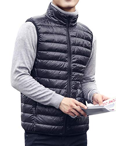 Herren Weste Winter Warm Steppweste Gesteppt Leichte Daunenweste Outdoor Puffer Weste Jacke Stehkragen Übergangsweste Body Warmer Ärmellose Kurze Daunenjacke Winterjacke Weste ohne Ärmel Schwarz M von HONGBI