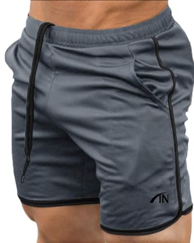 Kurze Hosen Herren Schnelltrocknende Laufshorts Trainingsshorts Sommer Jogginghose Atmungsaktiv Fitnessshorts mit Tasche JK8-grau XL von HONGBI