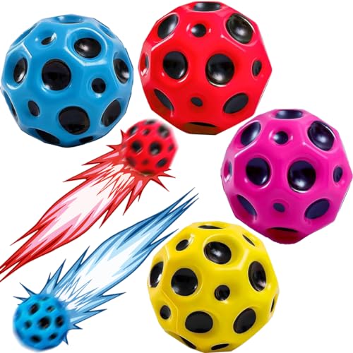 4 Stück Astro Jump Ball, Moon Ball, Sprünge Gummiball, 7 Cm Spaceballs, Springender Gummiball, Spielzeug Planeten Hüpfbälle Für Kinder, Bouncing Ball Hohe Mondball Lavaball (Rot, Blau, Gelb, Rosa) von HONGECB