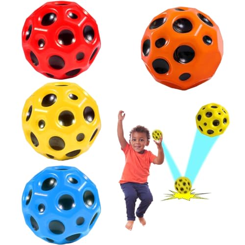 HONGECB Astro Jump Ball, Mini Bouncing Ball, Space Jump Ball, Moon Ball, Hohe Springender Gummiball, Planeten Hüpfbälle,Hohe Bouncing Ball, Mondball Lavaball, Springender Gummiball, 4 Stück von HONGECB