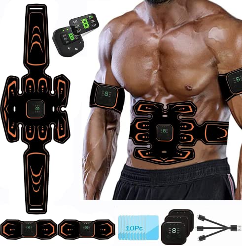 HONGXIAN Bauchmuskeltrainer, EMS Trainingsgerat, USB Wiederaufladbar Bauchmuskeln Stimulationsgerät, Effektiv EMS Trainingsgerät Ganzkörper Muskeltrainer, 6 Modi & 9 Intensitäten von HONGXIAN