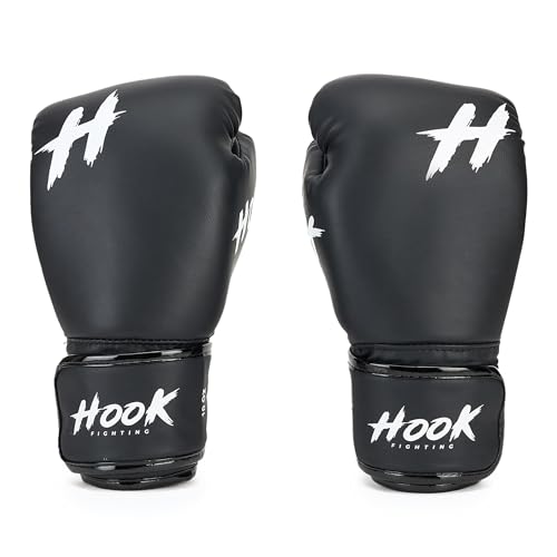 HOOK FIGHTING Ready to Spar Boxhandschuhe in Schwarz Handschuhe mit extra Handflächenpolsterung Verstellbarer Klettverschluss Gepolsterte Trainingshandschuhe Boxen (8 oz) von HOOK fighting