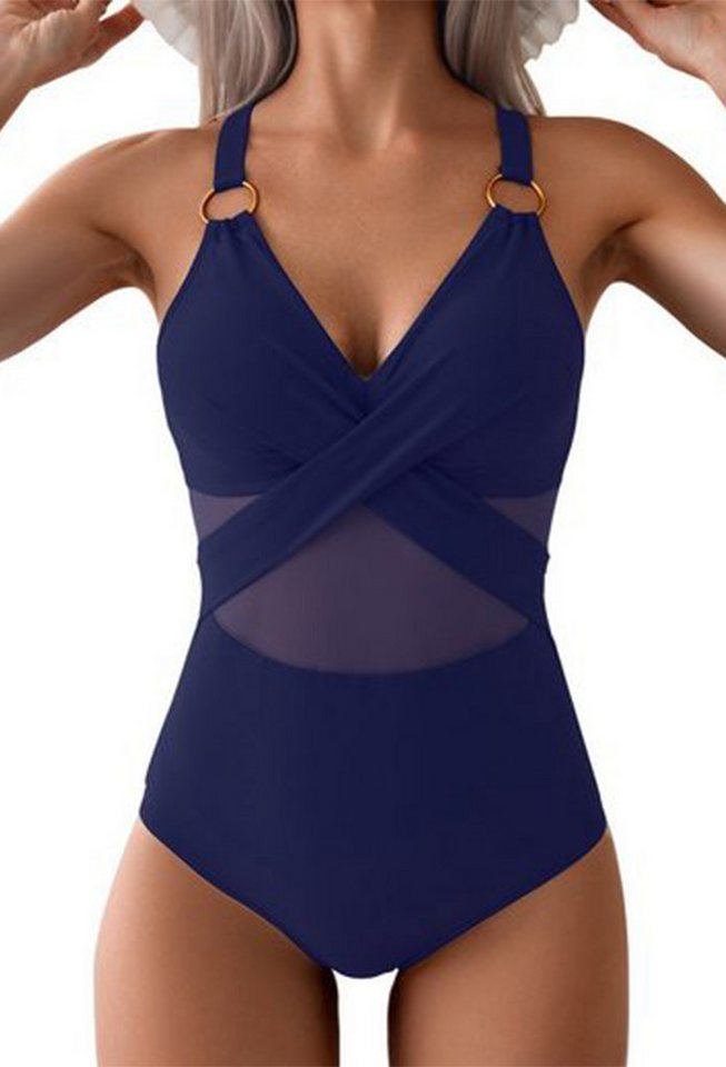 HOTDUCK Monokini Einteiliger Badeanzug,Bikini mit Netzstoff und Metallringen von HOTDUCK
