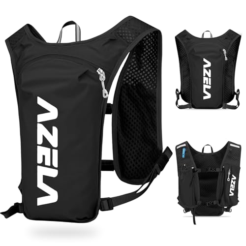 HOTUT Laufweste,Bergsteiger Trinkweste,Leichte & Atmungsaktive und Anpassbare, Reflektierender Trinkrucksack,Laufrucksack Herren Damen für Läufe, Jogging, Radfahren, Marathons,Schwarz von HOTUT