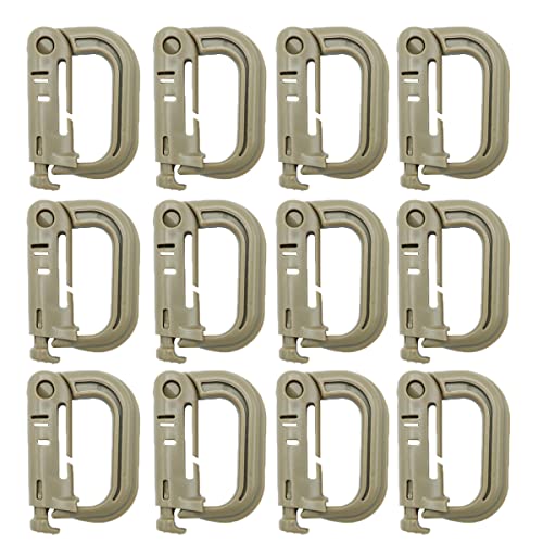 HOUSON 12 Stück Karabiner, Molle Zubehör D-Form Karabiner Kunststoff Plastik Karabinerhaken Karabiner Clip Set Khaki von HOUSON