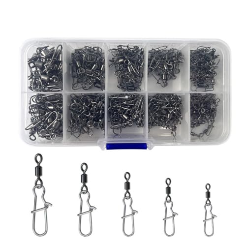 HOUSON 210 PCS Rollende Angelwirbel mit Karabiner, Angel Wirbel Set Wirbel Angeln Forellen Angeln Wirbelkarabiner Angel Wirbel 2# 4# 5# 6# 8# von HOUSON