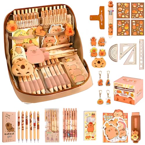 HOVCEH Capybara Federmäppchen, Capybara-Briefpapier-Set, Cute Capybara Pencil Case mit Fächern, Stiften, Clips, Capybara Sticker, Linealen und Mehr, Capybara Schreibwaren Set, Schreibwarenbedarf von HOVCEH