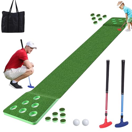 PutterBall Golf Pong Spielset Das Original – Enthält 2 verstellbare Putter, 2 Golfbälle, grüne Putting Pong Golfmatte & Golf-Lochabdeckungen von HOW TRUE